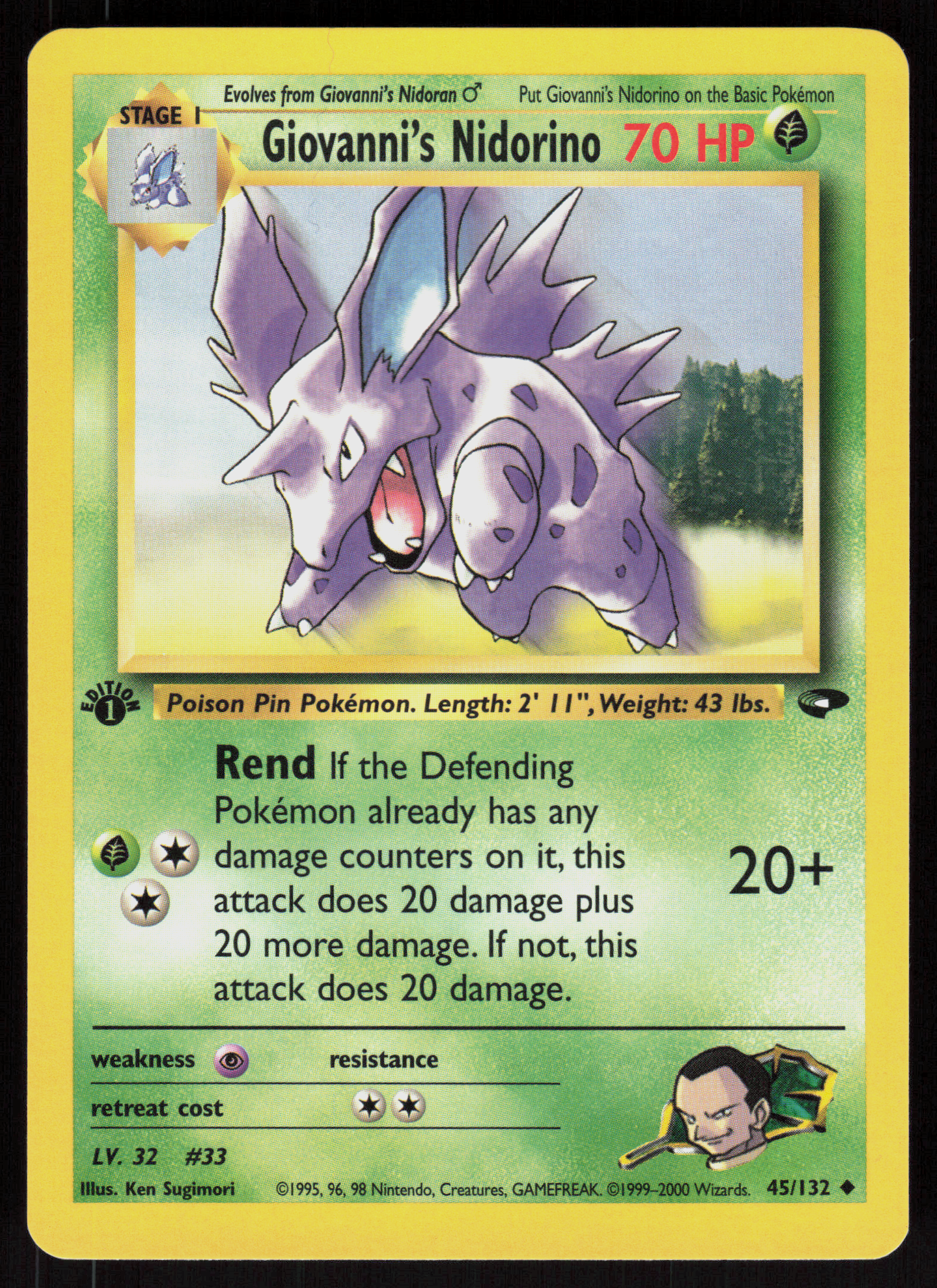 Pokemon Giovanni's Nidorino 45/132 Gym Challenge Uncommon 1st Edition Near Mint