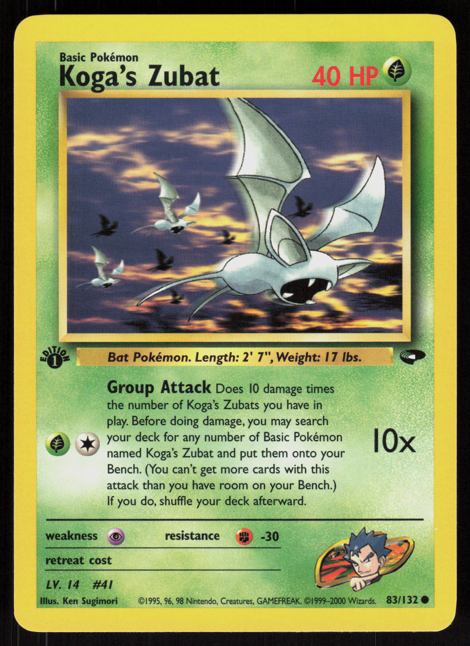 Pokemon Koga's Zubat 83/132 Gym Challenge Common 1st Edition Near Mint