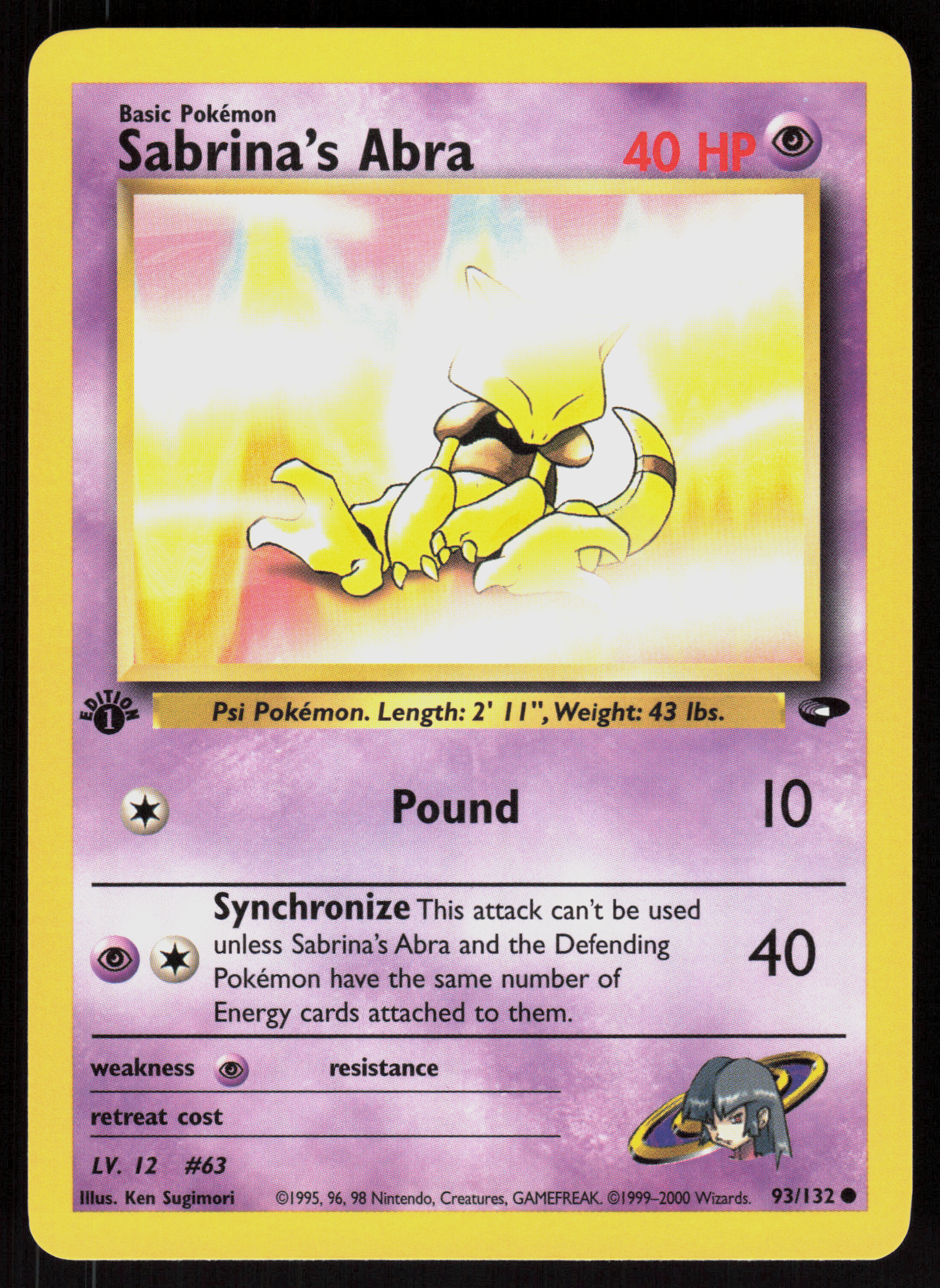 Pokemon Sabrina's Abra 93/132 Gym Challenge Common 1st Edition Near Mint