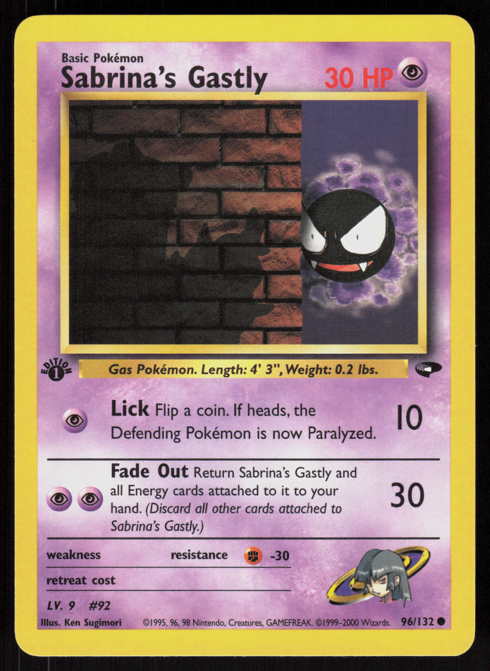 Pokemon Sabrina's Gastly 96/132 Gym Challenge Common 1st Edition Near Mint