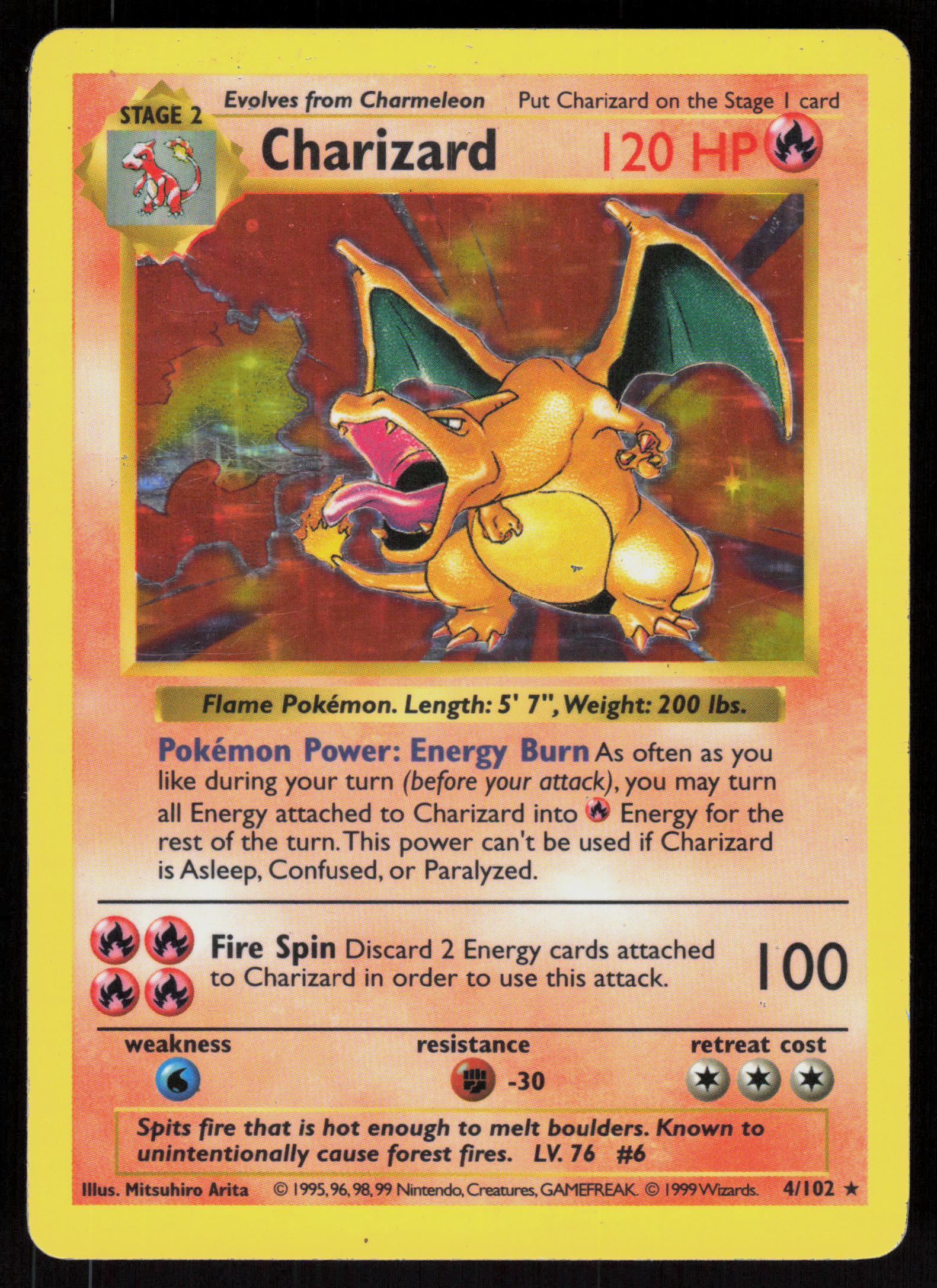 Pokemon Charizard 4/102 Base Set Shadowless Holo Rare Heavily Played