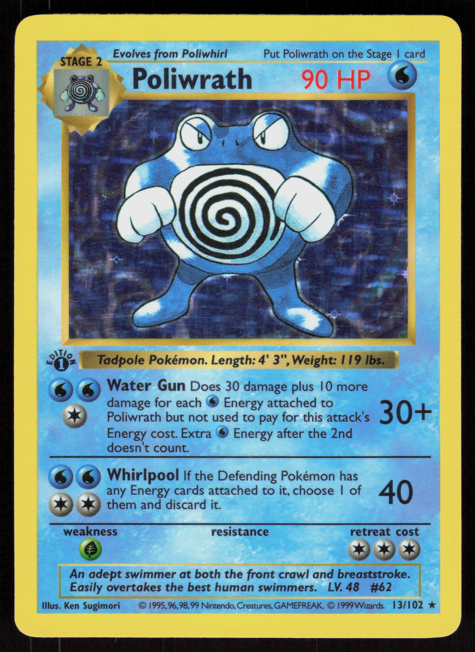 Pokemon Poliwrath 13/102 Base Set Holo Rare 1st Edition Moderately Played