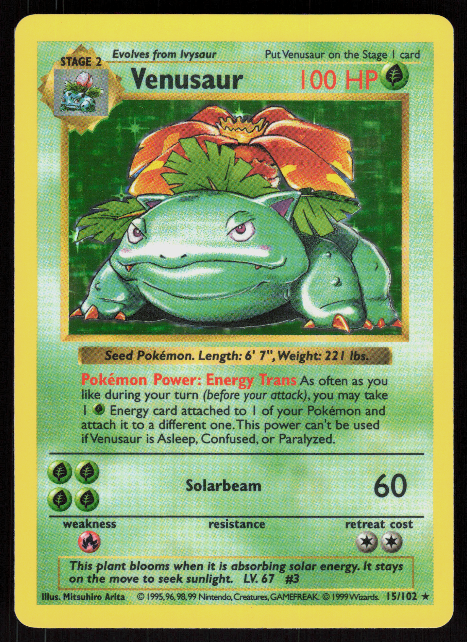 Pokemon Venusaur 15/102 Base Set Shadowless Holo Rare Lightly Played