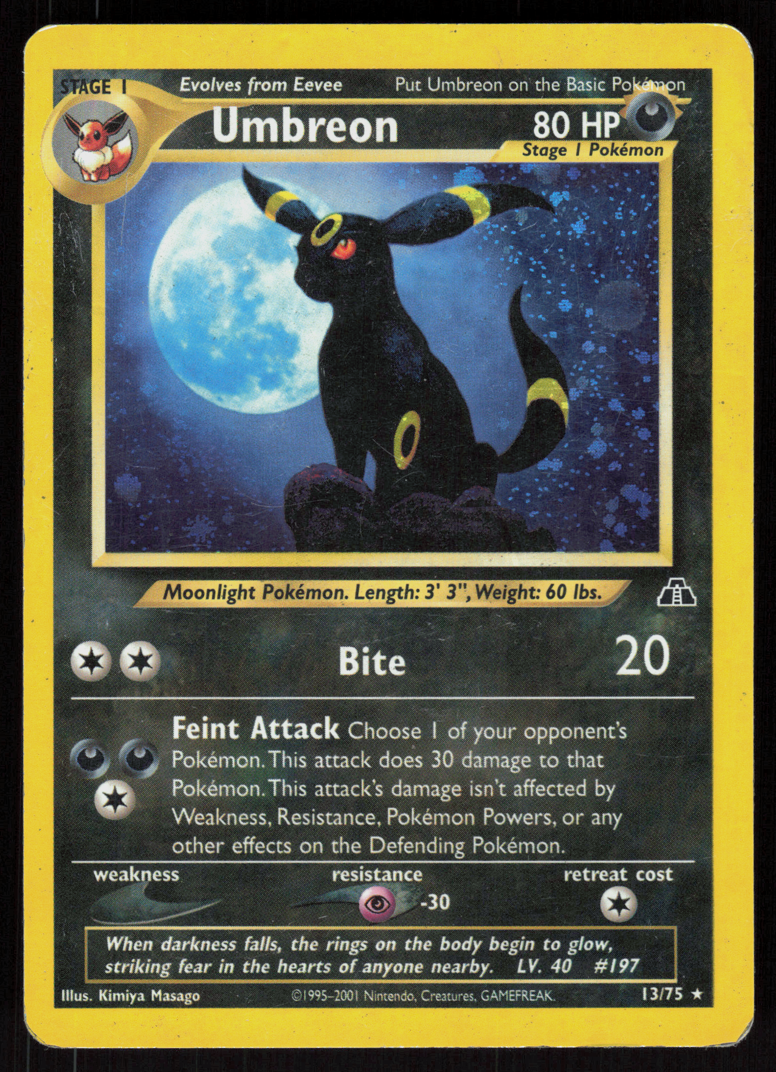 Pokemon Umbreon 13/75 Neo Discovery Holo Rare Heavily Played