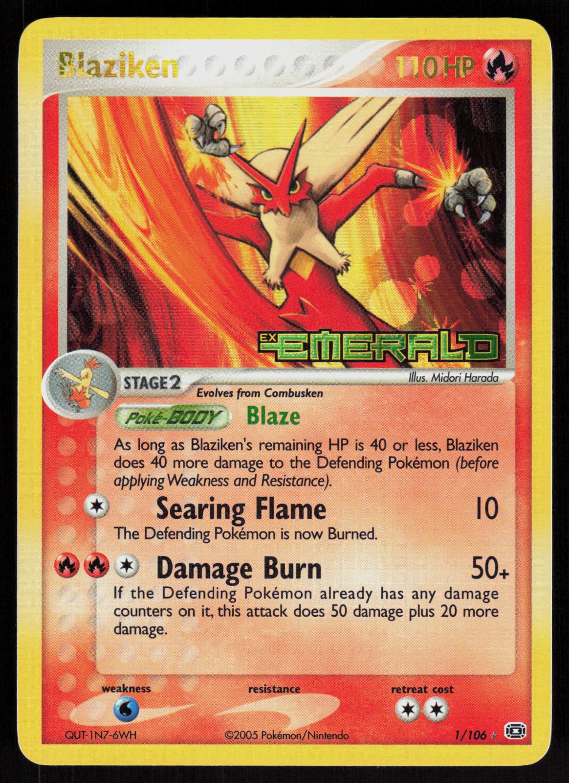 Pokemon Blaziken 1/106 Emerald Holo Rare Reverse Holo Near Mint