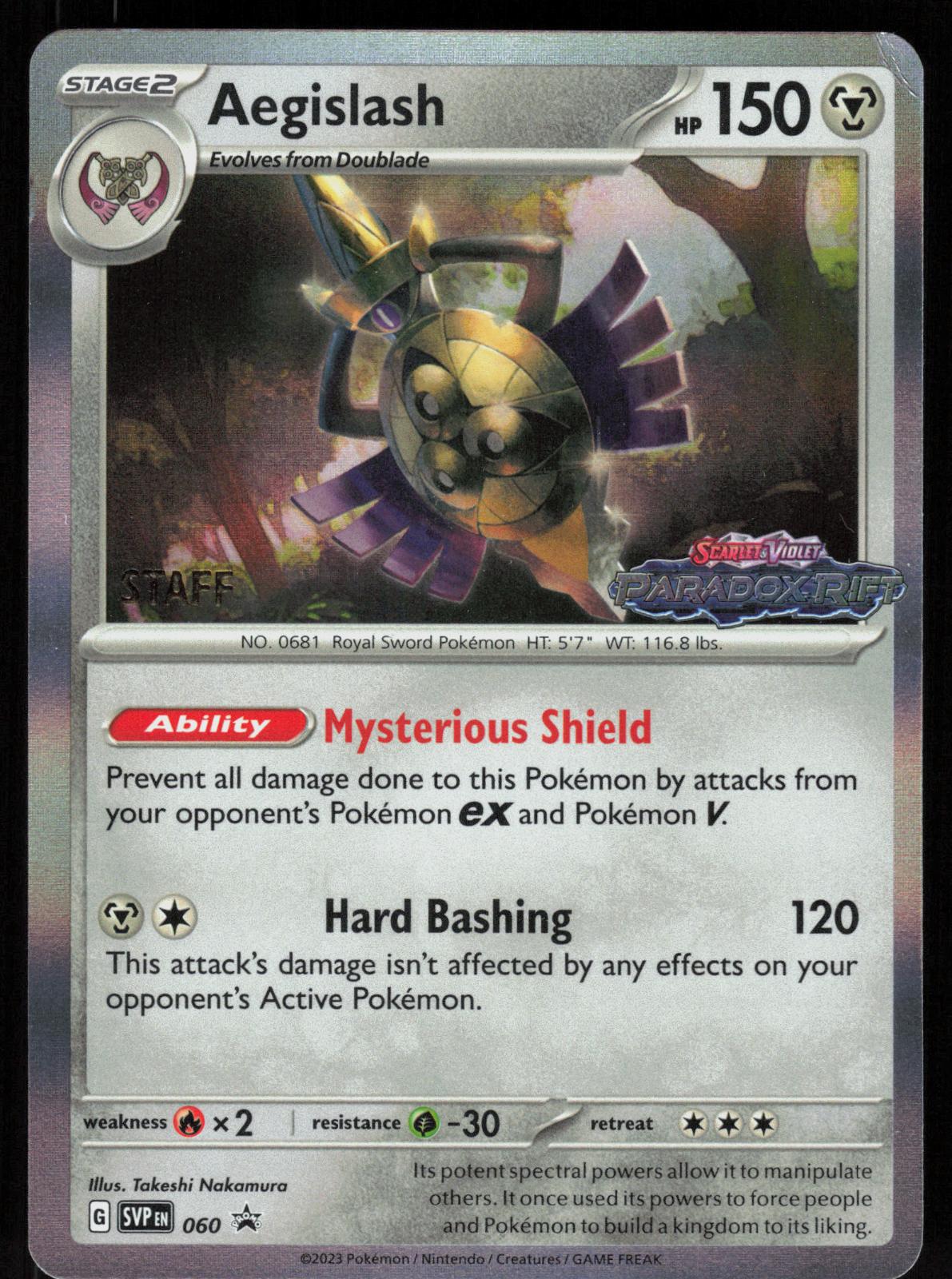 Pokemon Aegislash (Prerelease) STAFF 060 Scarlet & Violet Promo Damaged