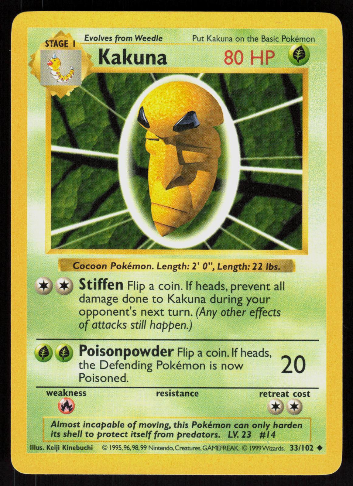 Pokemon Kakuna 33/102 Base Set Shadowless Uncommon Near Mint