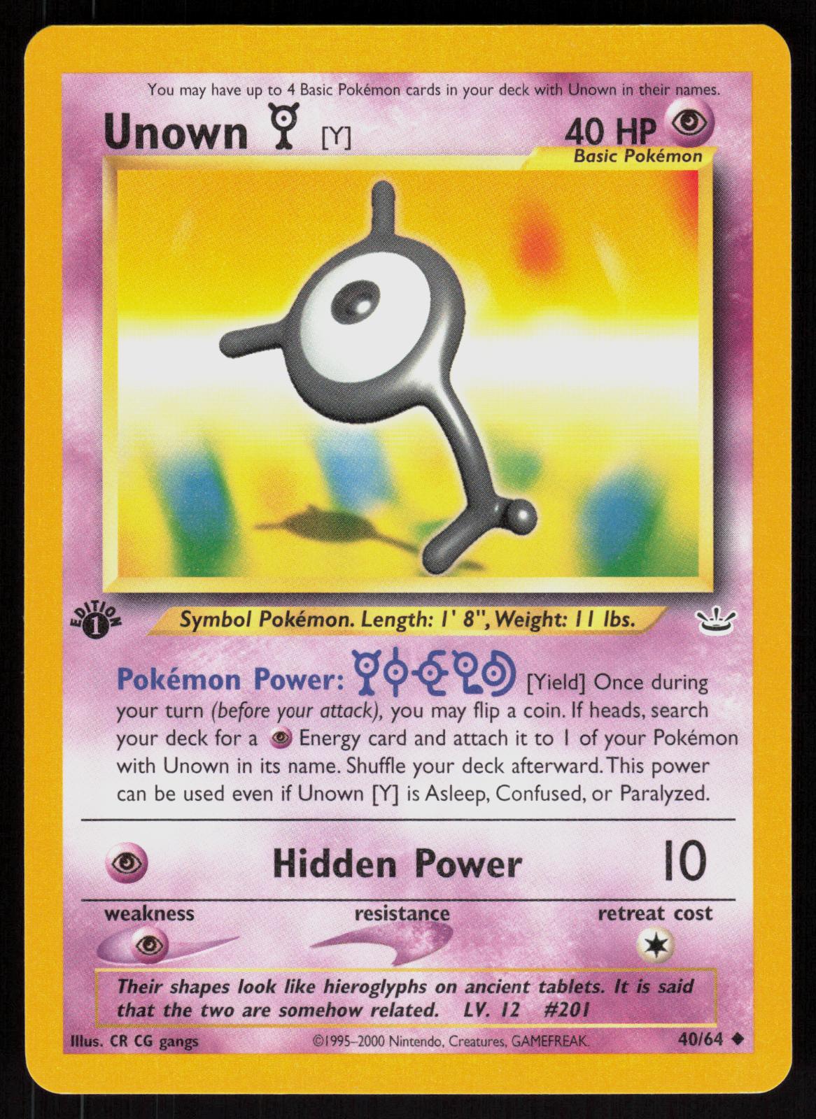 Pokemon Unown [Y] 40/64 Neo Revelation Uncommon 1st Edition Near Mint