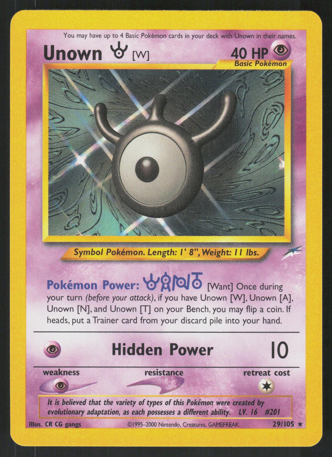 Pokemon Unown [W] 29/105 Neo Destiny Rare Near Mint