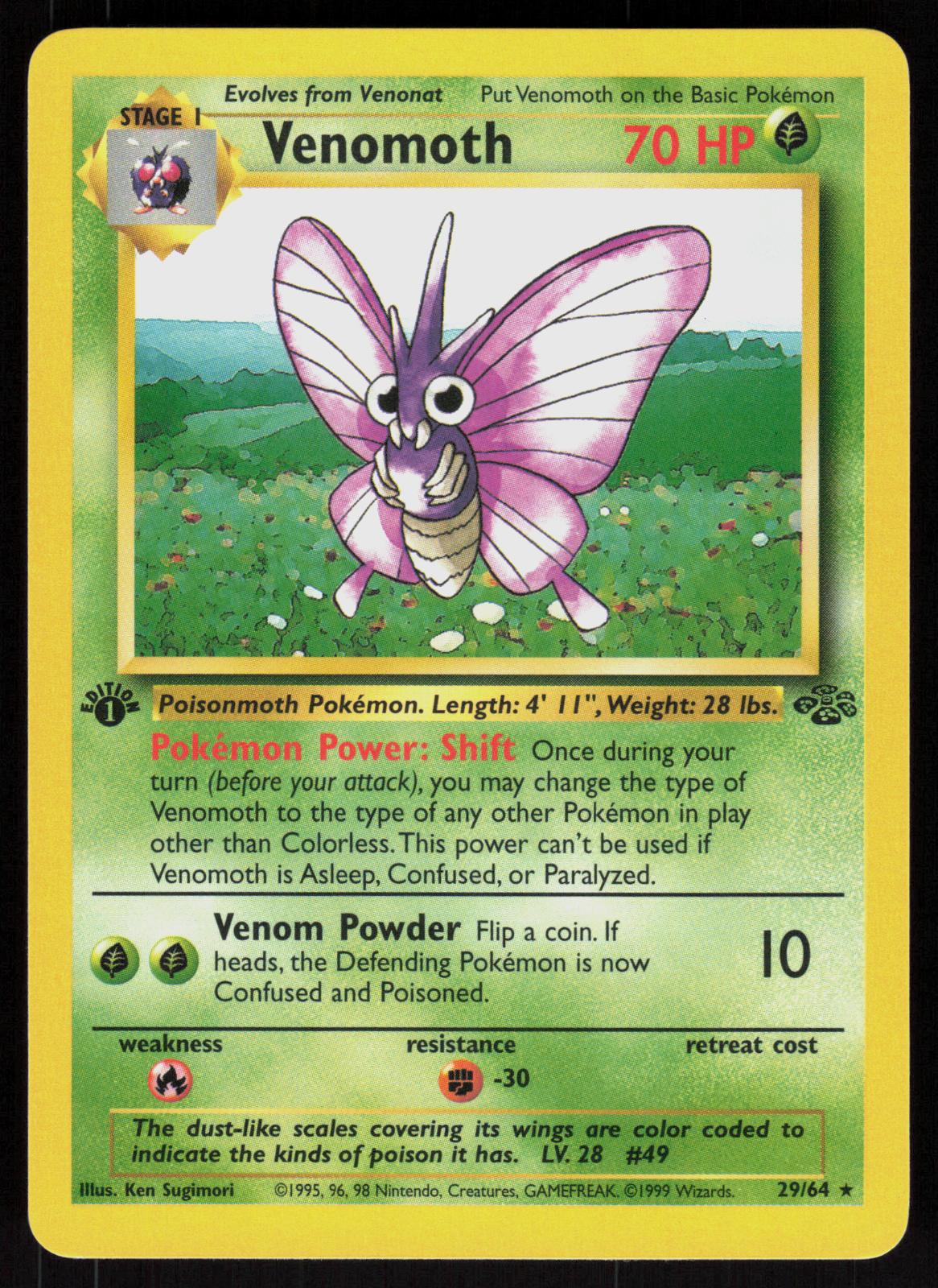 Pokemon Venomoth 29/64 Jungle Rare 1st Edition Near Mint