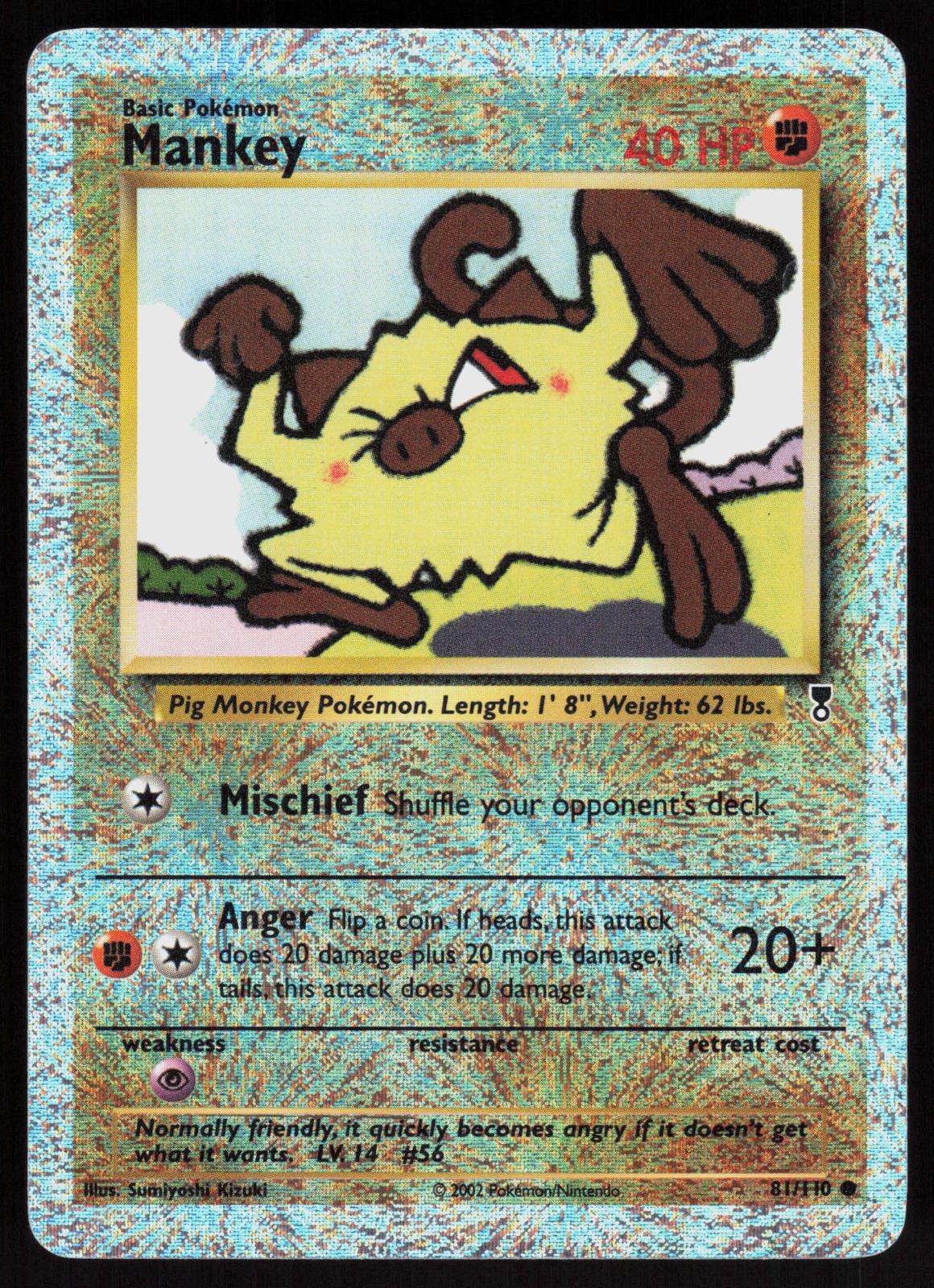 Pokemon Mankey 81/110 Legendary Collection Reverse Holo Moderately Played
