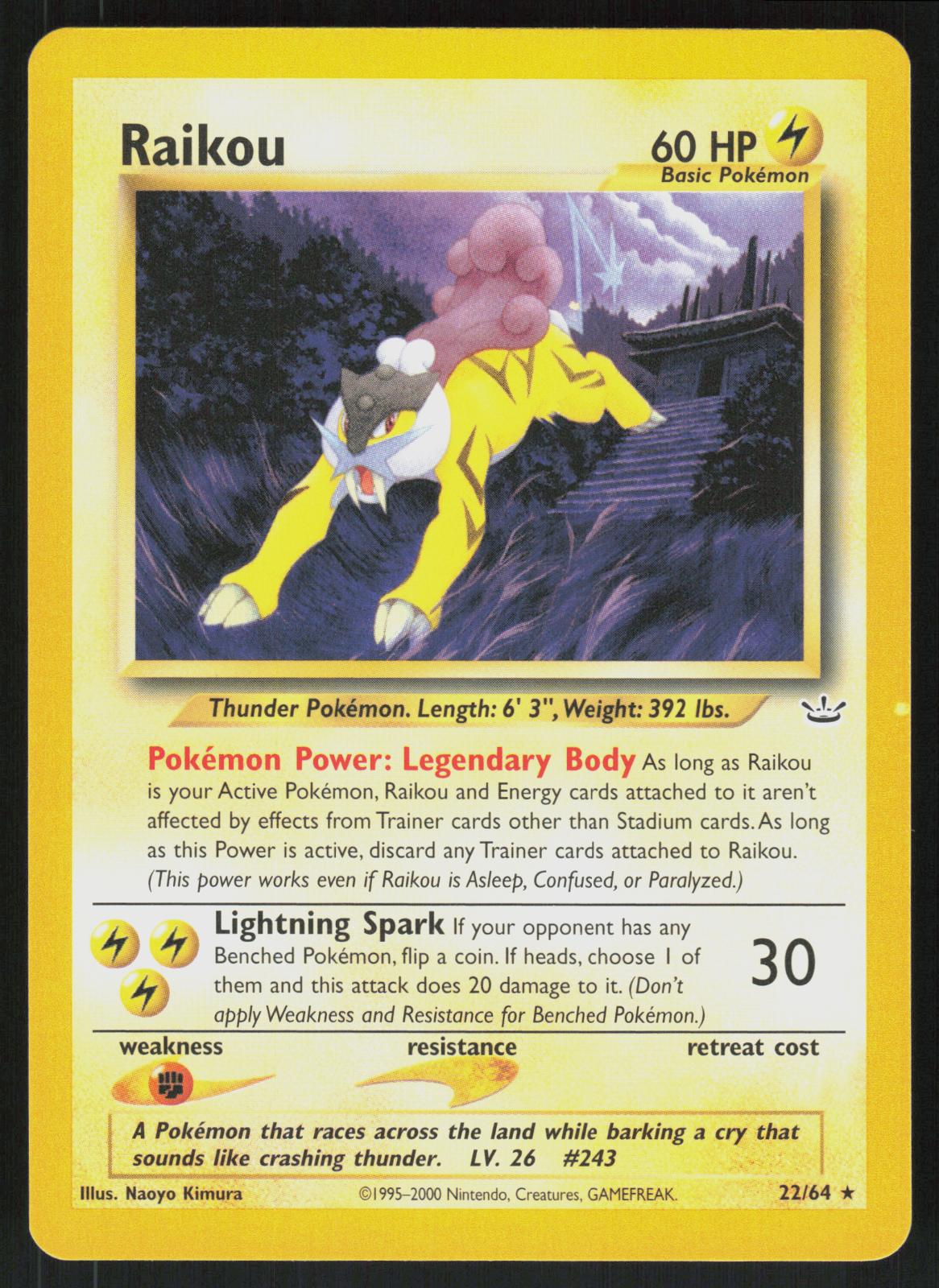 Pokemon Raikou 22/64 Neo Revelation Rare Near Mint