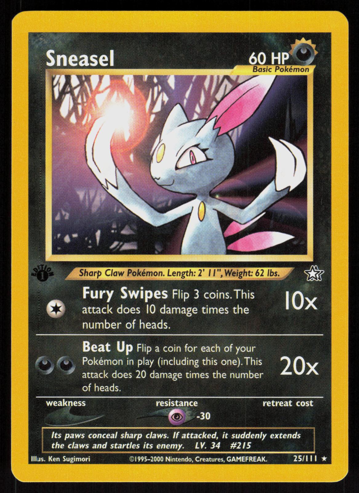 Pokemon Sneasel 25/111 Neo Genesis Rare 1st Edition Near Mint