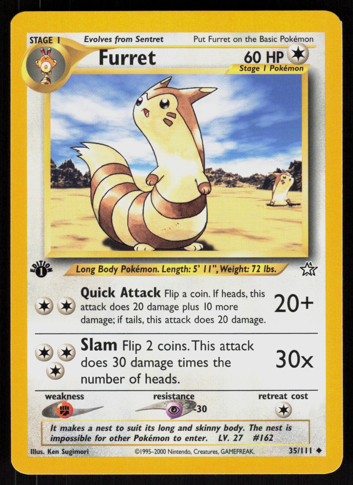 Pokemon Furret 35/111 Neo Genesis Uncommon 1st Edition Near Mint