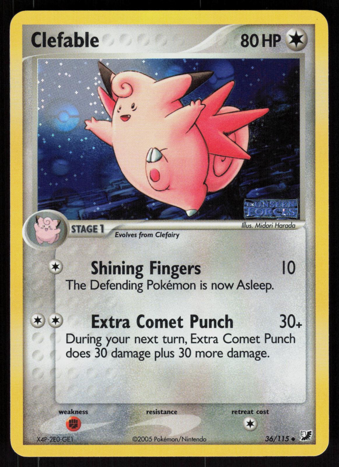 Pokemon Clefable 36/115 Unseen Forces INVERTED Upside Down Reverse Holo NM