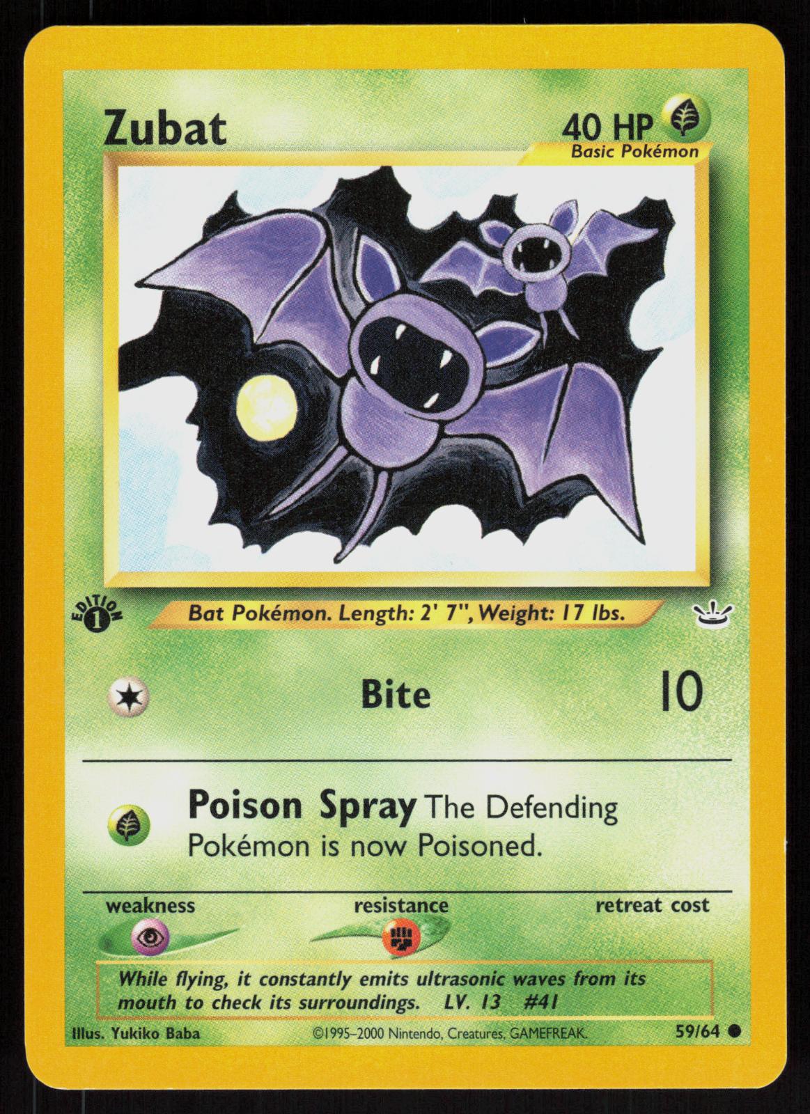 Pokemon Zubat 59/64 Neo Revelation Common 1st Edition Near Mint