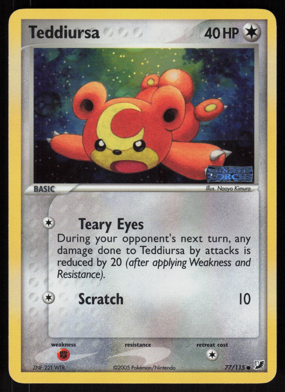 Pokemon Teddiursa 77/115 Unseen Forces Common Reverse Holo Near Mint