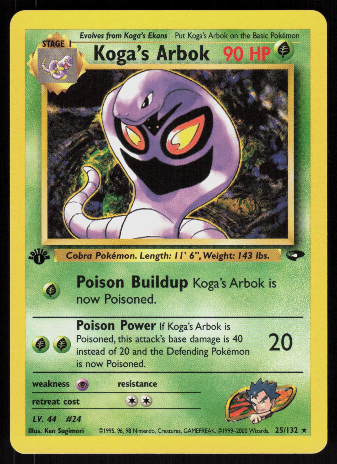 Pokemon Koga's Arbok 25/132 Gym Challenge Rare 1st Edition Near Mint