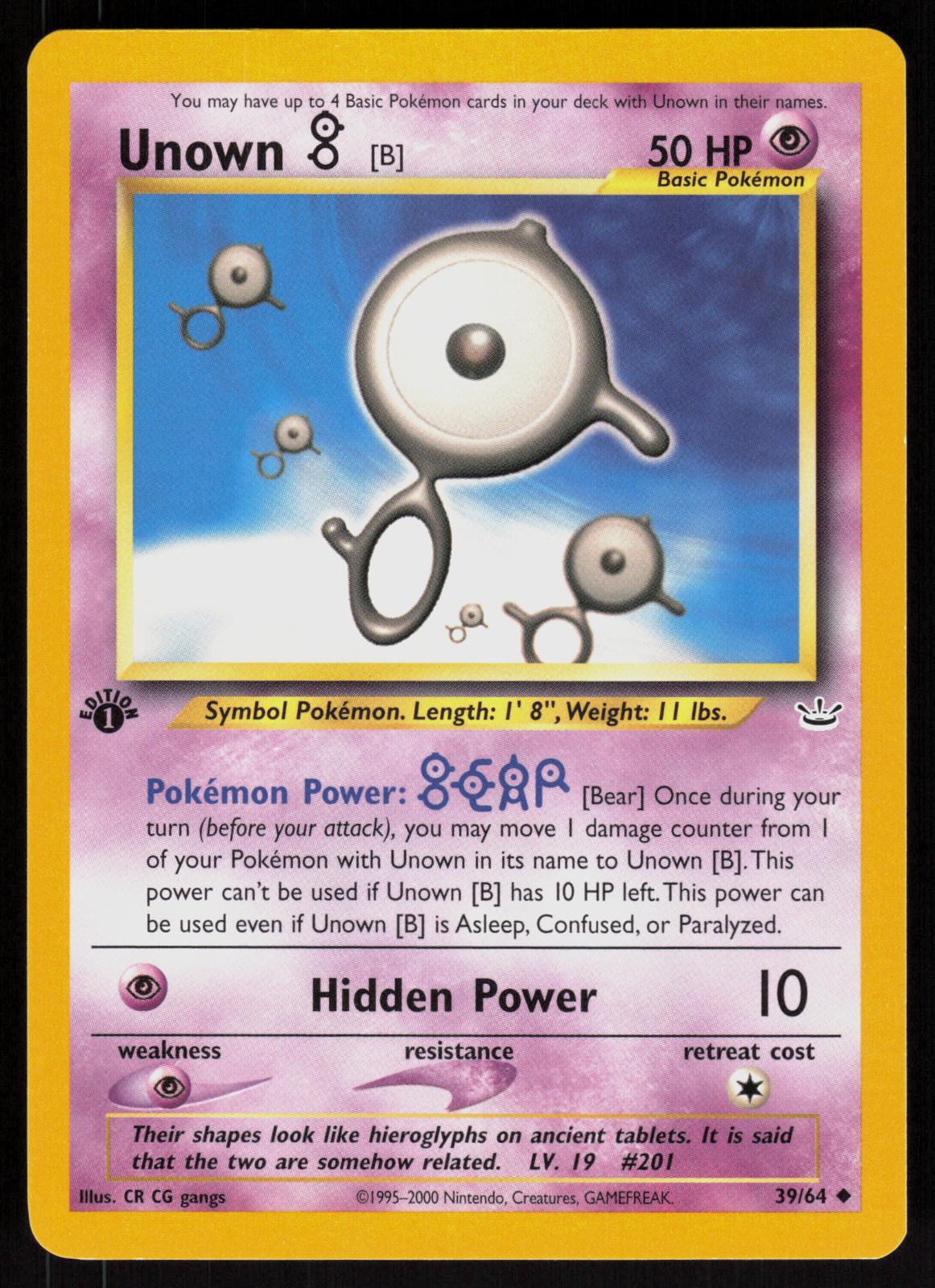 Pokemon Unown [B] 39/64 Neo Revelation Uncommon 1st Edition Near Mint