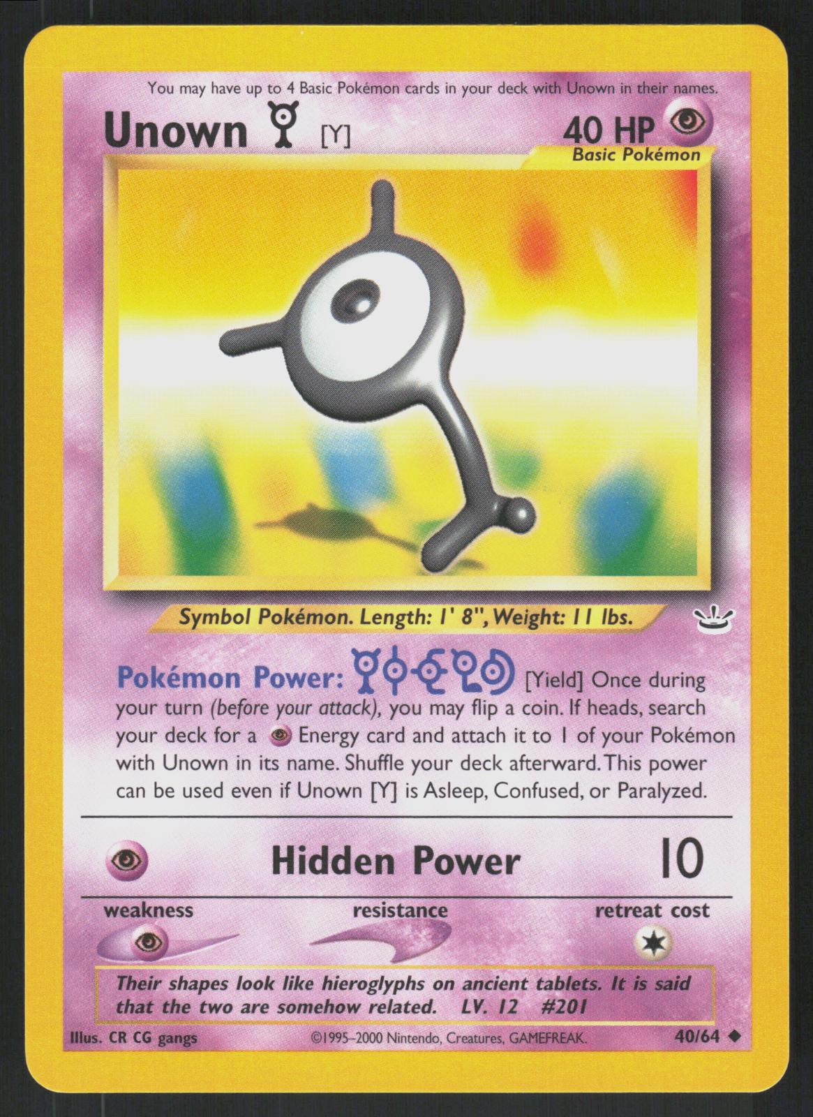 Pokemon Unown [Y] 40/64 Neo Revelation Uncommon Near Mint