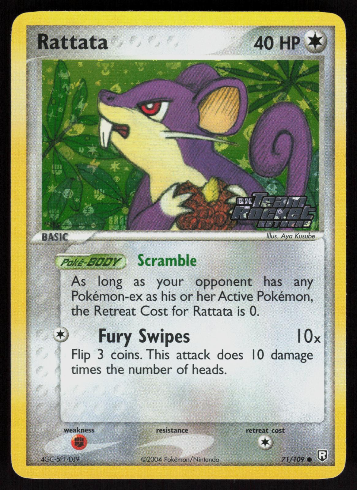 Pokemon Rattata 71/109 Team Rocket Returns Common Reverse Holo Near Mint