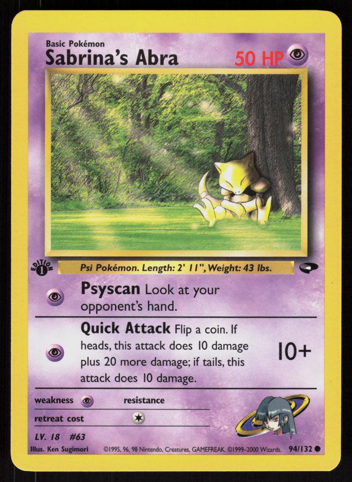 Pokemon Sabrina's Abra 94/132 Gym Challenge Common 1st Edition Near Mint