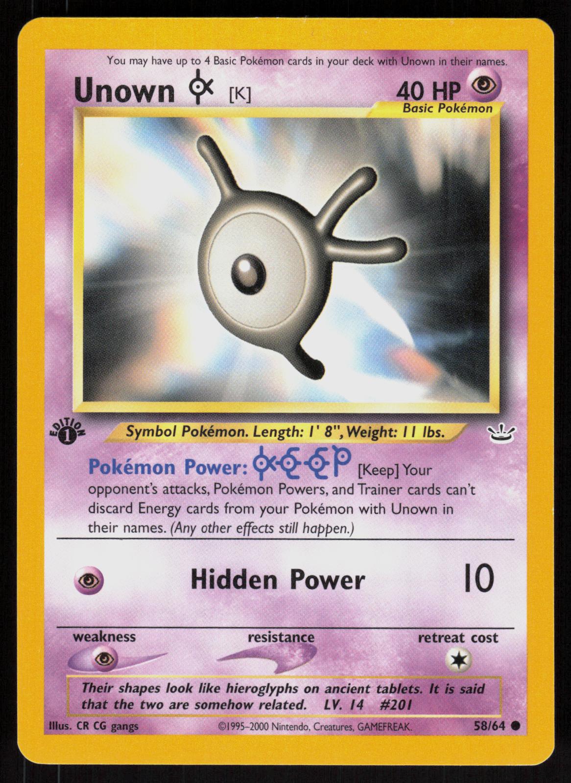 Pokemon Unown [K] 58/64 Neo Revelation Common 1st Edition Near Mint