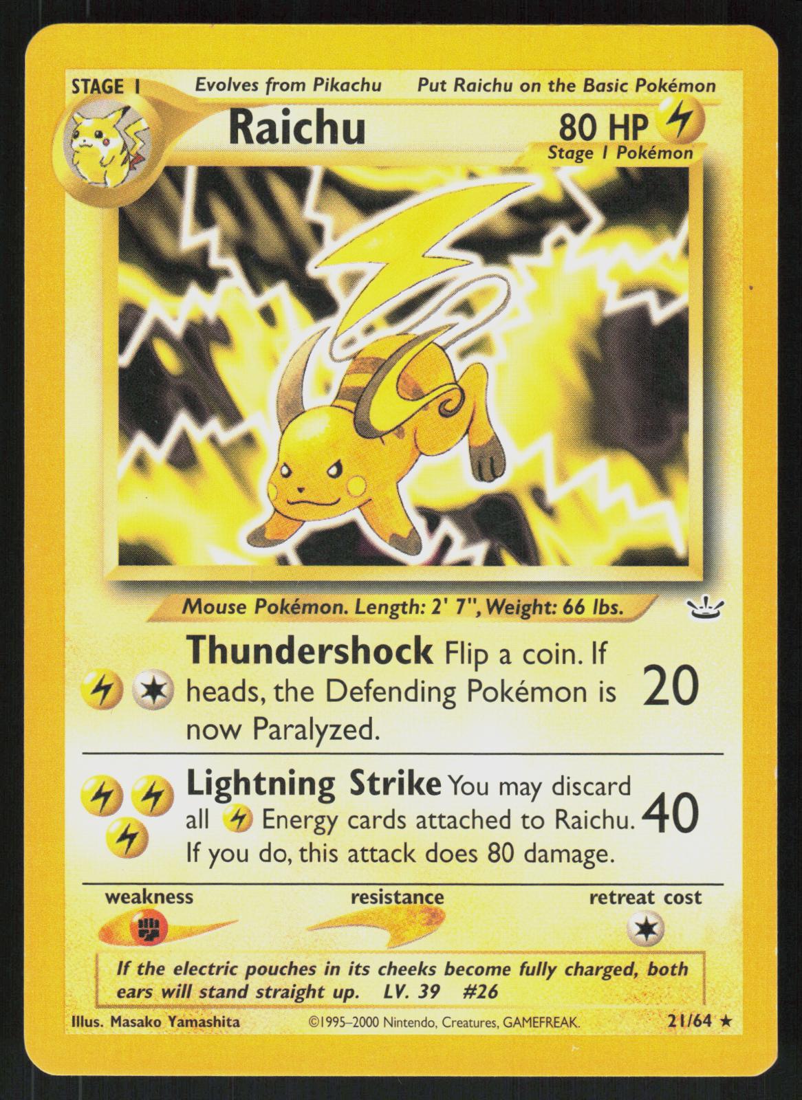 Pokemon Raichu 21/64 Neo Revelation Rare Near Mint