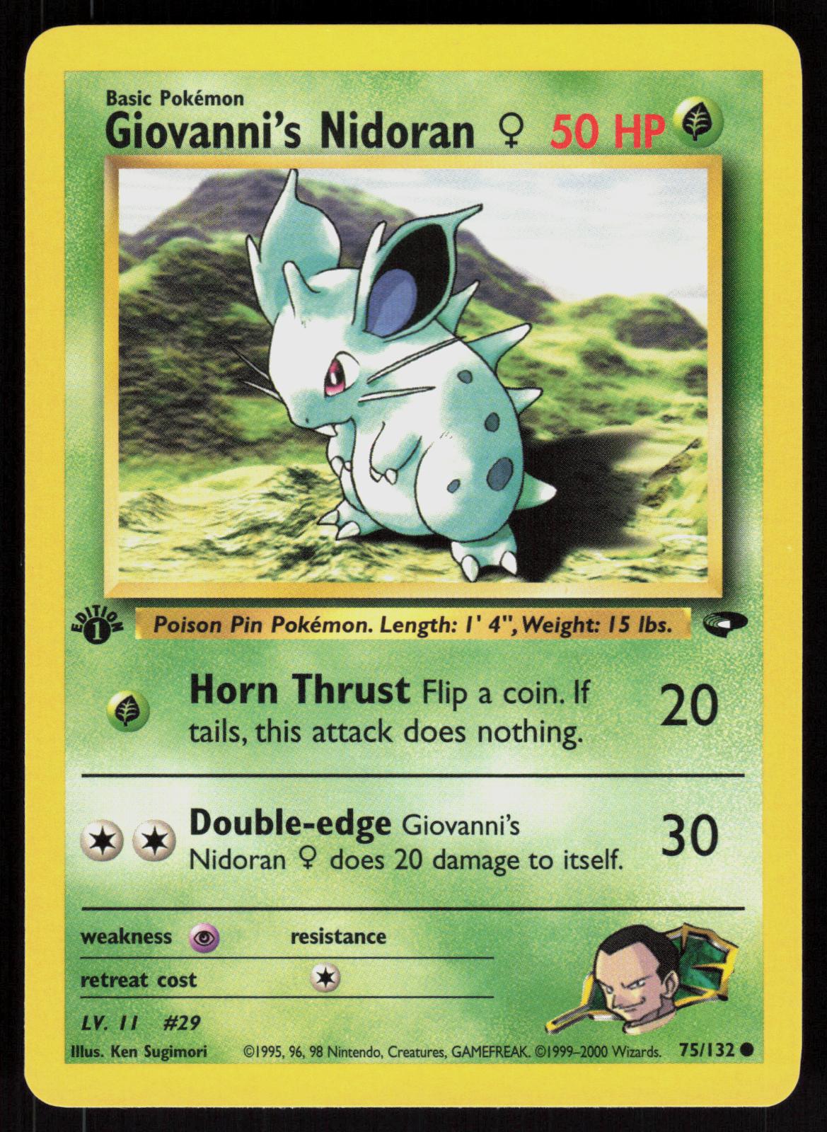 Pokemon Giovanni's Nidoran F 75/132 Gym Challenge Common 1st Edition Near Mint