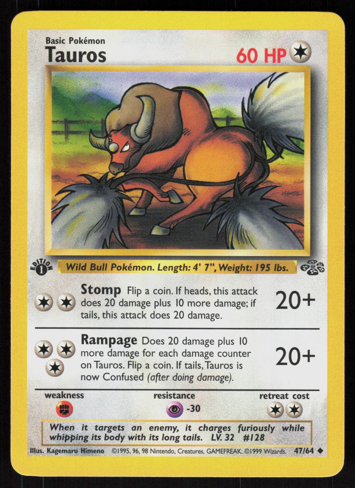 Pokemon Tauros 47/64 Jungle Uncommon 1st Edition Near Mint
