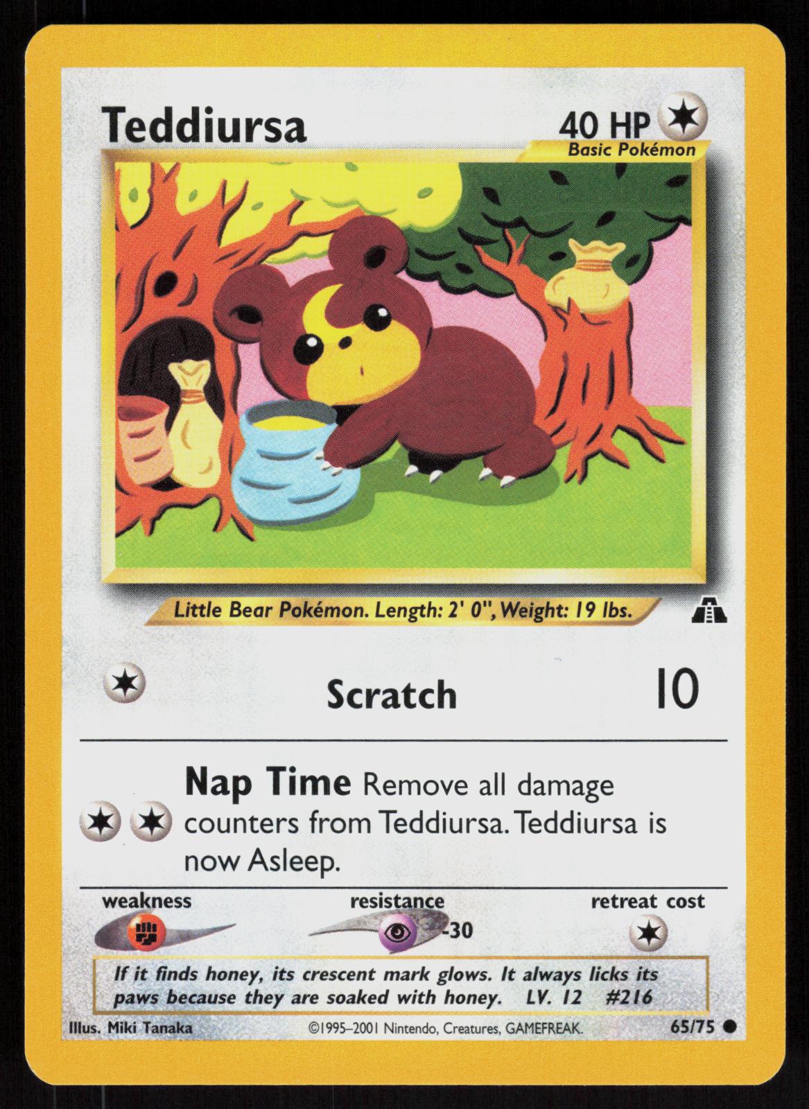 Pokemon Teddiursa 65/75 Neo Discovery Common Near Mint