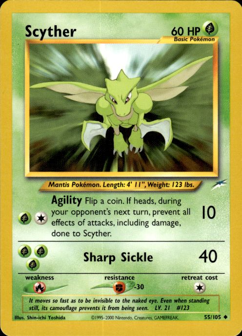Pokemon Scyther 55/105 Neo Destiny Uncommon Lightly Played