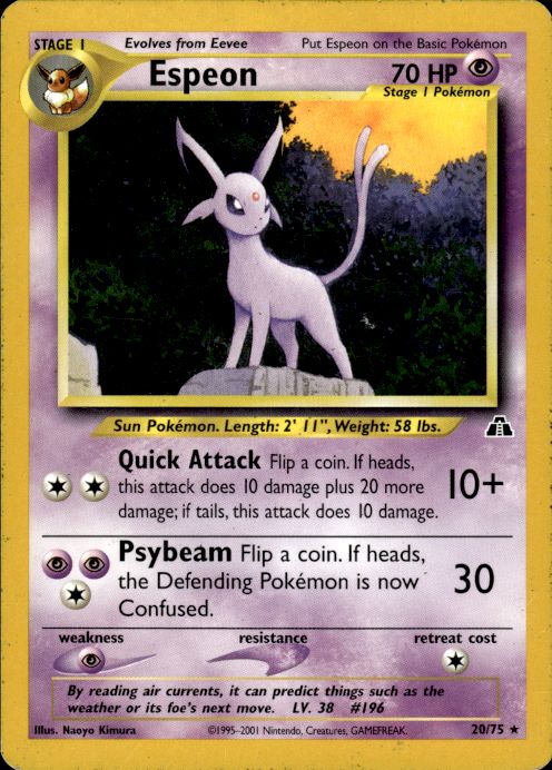 Pokemon Espeon 20/75 Neo Discovery Rare Heavily Played