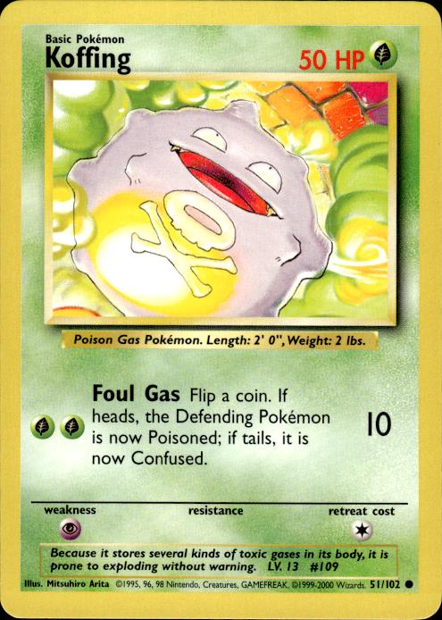 Pokemon Koffing 51/102 Base Set 4th Print 1999-2000 Common Near Mint