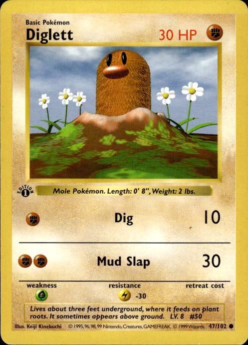 Pokemon Diglett 47/102 Base Set Common 1st Edition Moderately Played