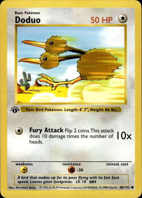 Pokemon Doduo 48/102 Base Set Common 1st Edition Moderately Played