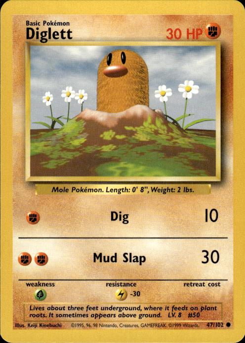 Pokemon Diglett 47/102 Base Set Common Near Mint