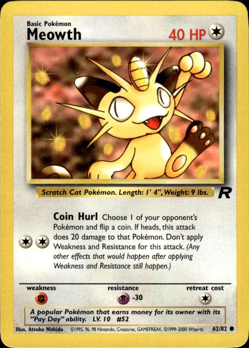 Pokemon Meowth 62/82 Team Rocket Common Near Mint