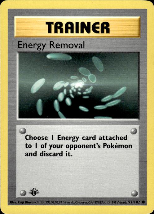 Pokemon Energy Removal 92/102 Base Set Common 1st Edition Lightly Played