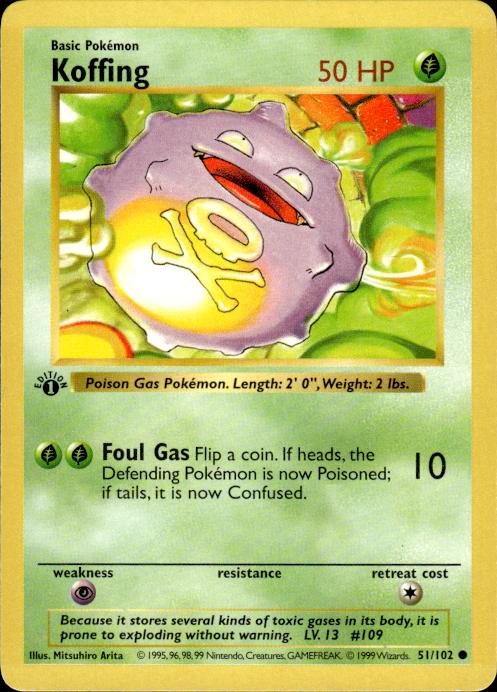Pokemon Koffing 51/102 Base Set Common 1st Edition Moderately Played
