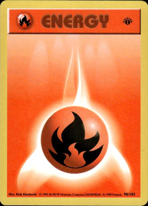Pokemon Fire Energy 98/102 Base Set 1st Edition Lightly Played