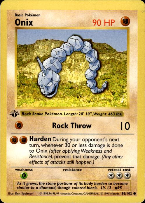 Pokemon Onix 56/102 Base Set Common 1st Edition Moderately Played