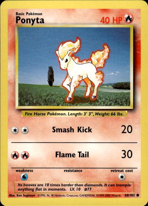 Pokemon Ponyta 60/102 Base Set 4th Print 1999-2000 Common Near Mint
