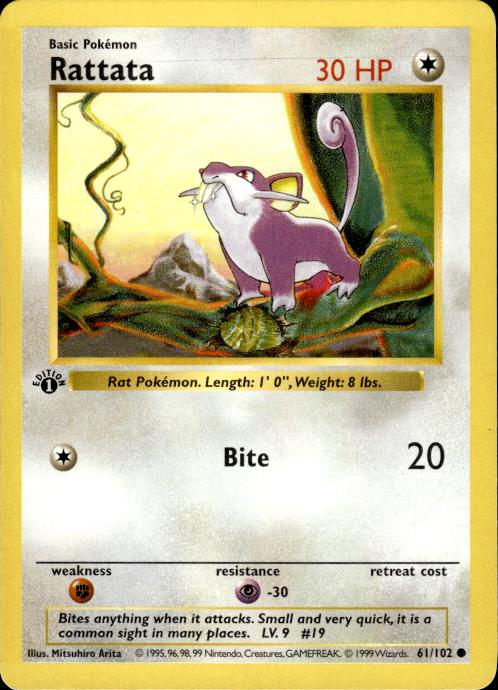 Pokemon Rattata 61/102 Base Set Common 1st Edition Moderately Played