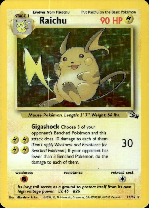 Pokemon Raichu 14/62 Fossil Holo Rare Lightly Played
