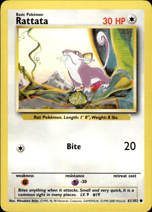 Pokemon Rattata 61/102 Base Set 4th Print 1999-2000 Common Near Mint
