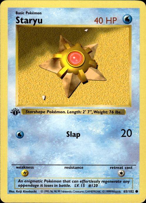 Pokemon Staryu 65/102 Base Set Common 1st Edition Moderately Played