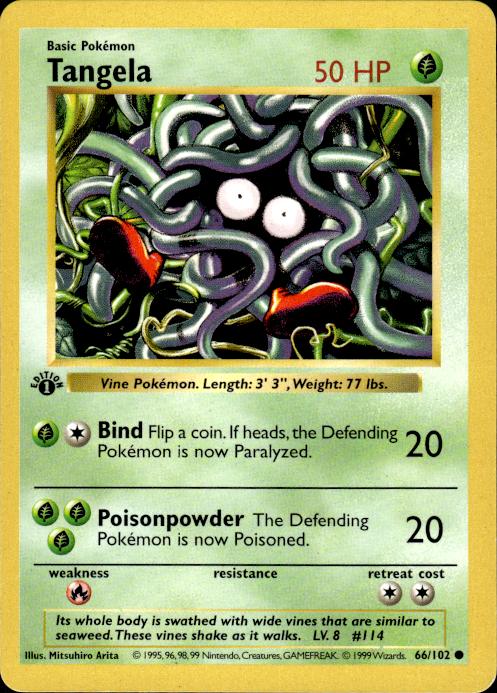 Pokemon Tangela 66/102 Base Set Common 1st Edition Moderately Played