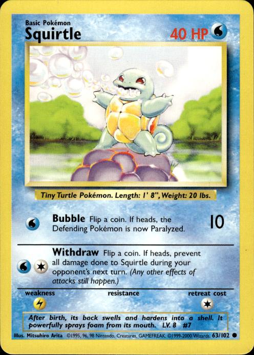 Pokemon Squirtle 63/102 Base Set 4th Print 1999-2000 Common Near Mint