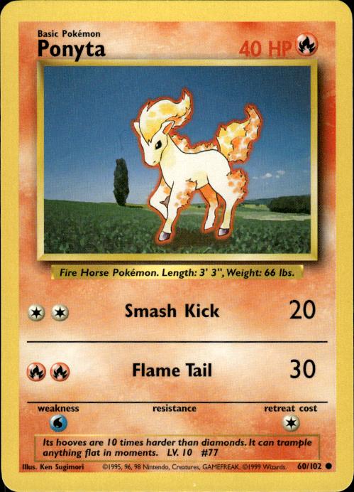 Pokemon Ponyta 60/102 Base Set Common Near Mint